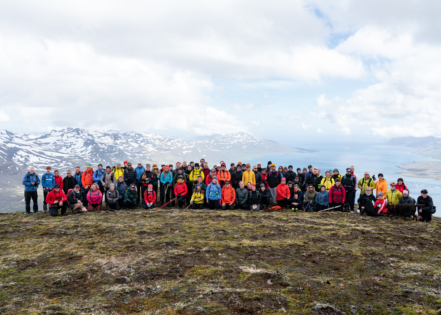 Group of hikers on top of Mt. Holmatindur