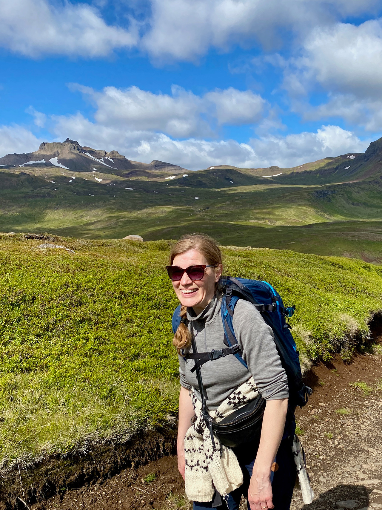 Hiker on the trail from Húsavík to Loðmundarfjörður which is a part of Víknaslóðir, a multi day hiking adventure