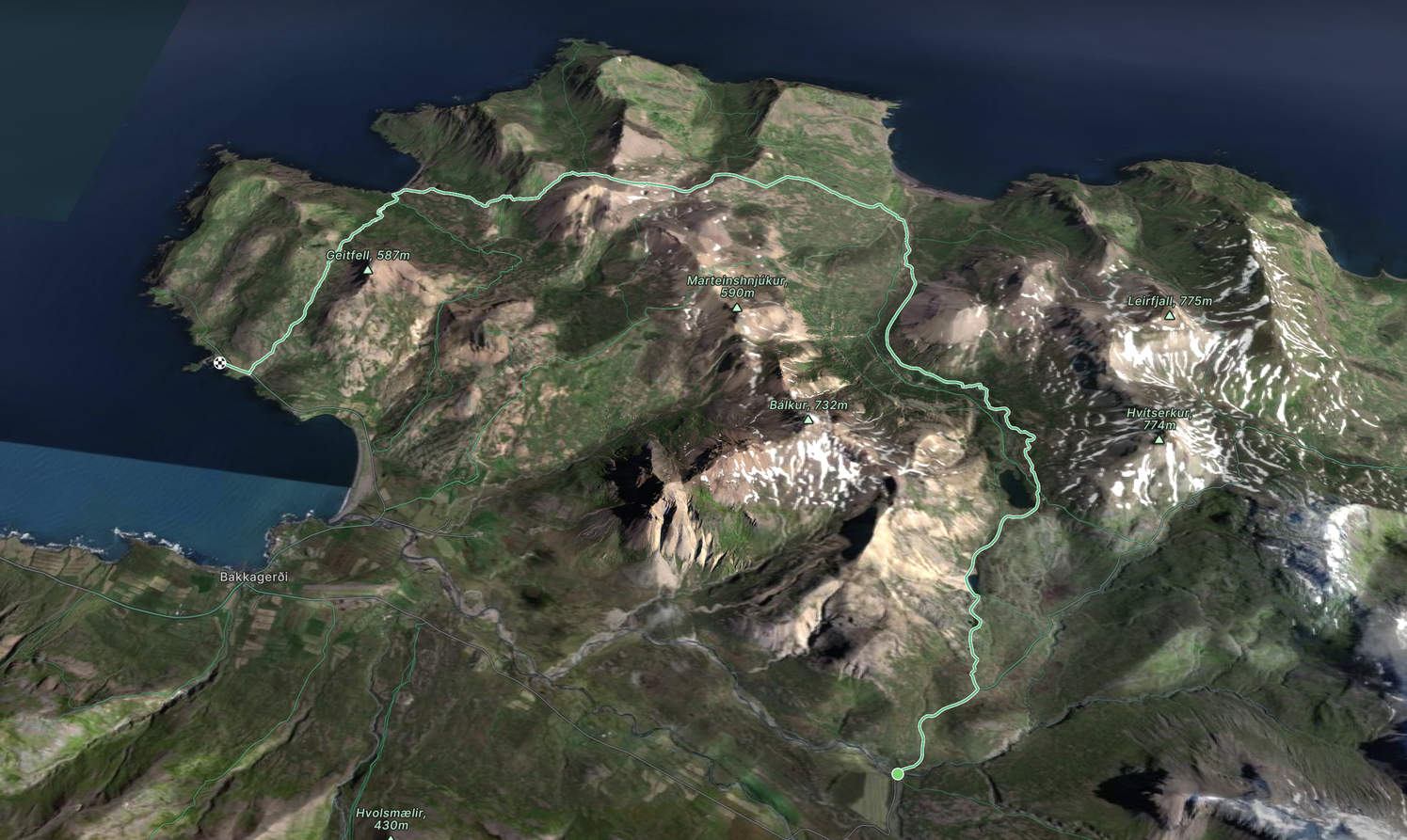 Vegalengd 23.4 km - Heildarhækkun: 1076m - Heildarlækkun: 1132m - Hæsti punktur: 445m.y.s - Lægsti punktur: 5m. y.sm. 