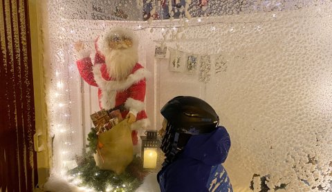 The kids know Christmas is around the corner when Santa arrives in the window at Hotel Aldan in Seyð…